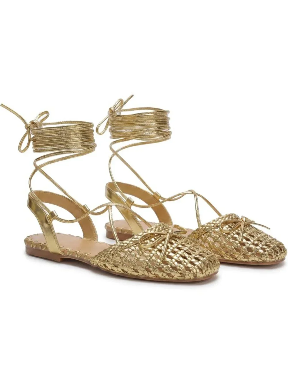 Women Golden Paradise Ballet Flat Lace Up Closed Square Toe Summer Dressy Sandal